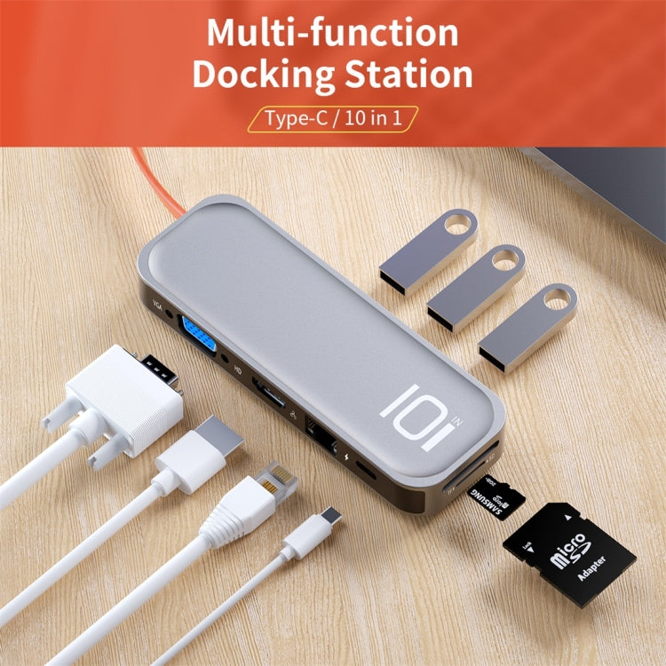 ROCK TR01 10 In 1 Type-C / USB-C เป็น HDMI + VGA อะแดปเตอร์ขยาย HUB มัลติฟังก์ชั่น, TR01