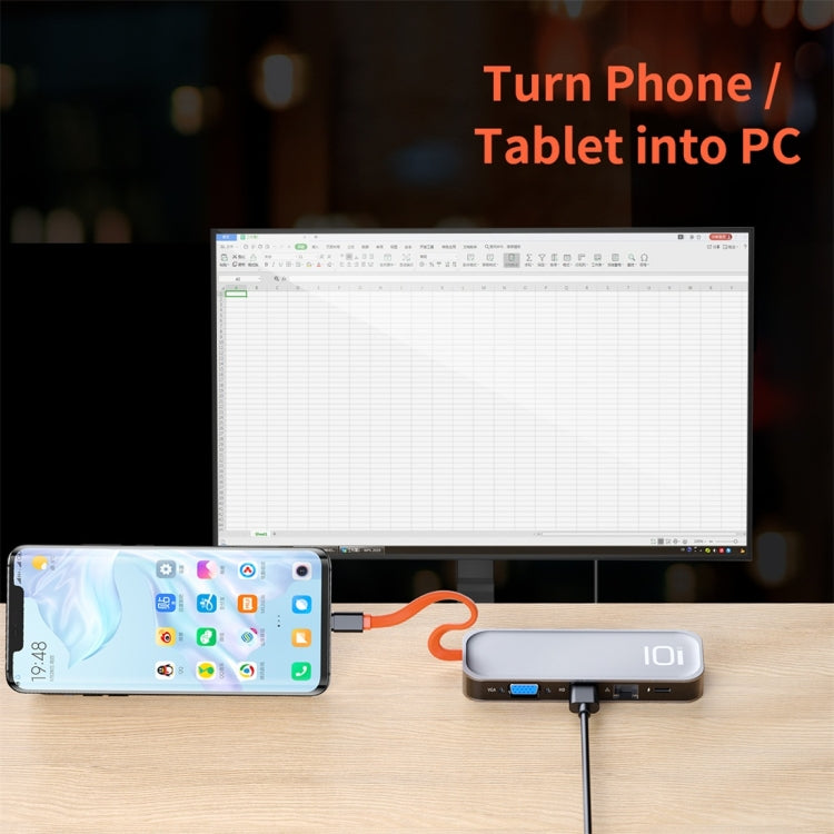 ROCK TR01 10 In 1 Type-C / USB-C เป็น HDMI + VGA อะแดปเตอร์ขยาย HUB มัลติฟังก์ชั่น, TR01