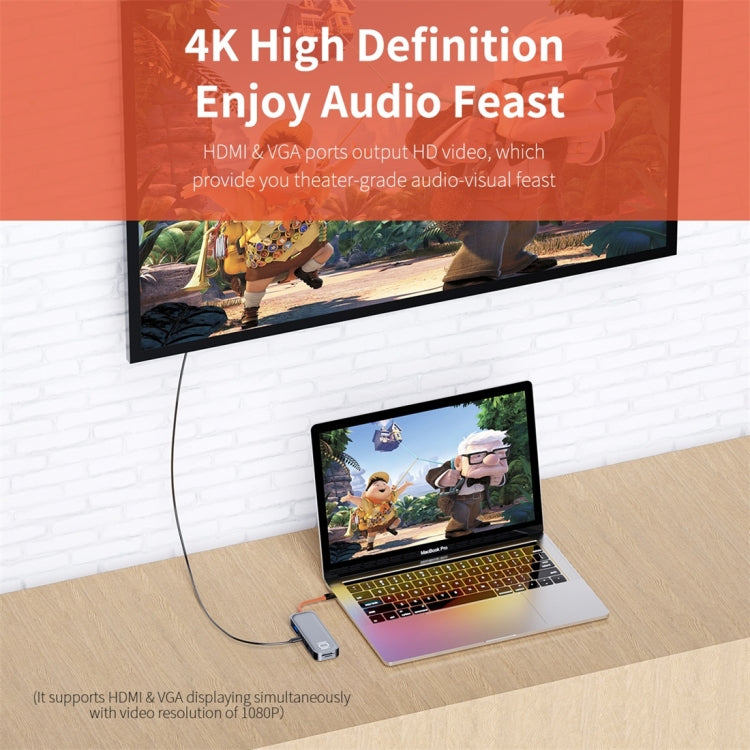 ROCK TR01 10 In 1 Type-C / USB-C เป็น HDMI + VGA อะแดปเตอร์ขยาย HUB มัลติฟังก์ชั่น, TR01