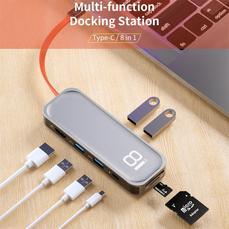 ROCK TR03 8 In 1 Type-C / USB-C เป็น HDMI อะแดปเตอร์ขยาย HUB มัลติฟังก์ชั่น, TR03