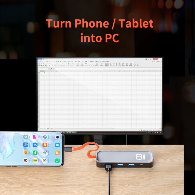 ROCK TR03 8 In 1 Type-C / USB-C เป็น HDMI อะแดปเตอร์ขยาย HUB มัลติฟังก์ชั่น, TR03