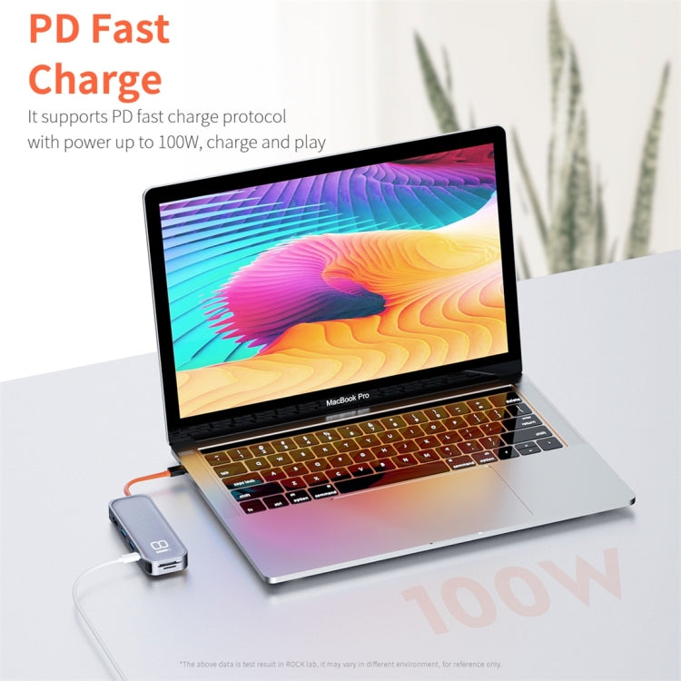ROCK TR03 8 In 1 Type-C / USB-C เป็น HDMI อะแดปเตอร์ขยาย HUB มัลติฟังก์ชั่น, TR03