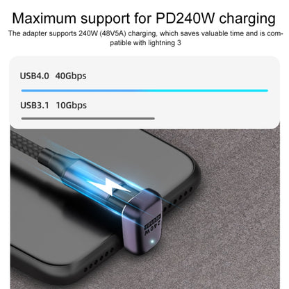 240W USB-C / Type-C ตัวเมียเป็น USB-C / Type-C ตัวผู้ 40Gbps อะแดปเตอร์โค้งด้านข้างพร้อมแสง, Side Bend Adapter