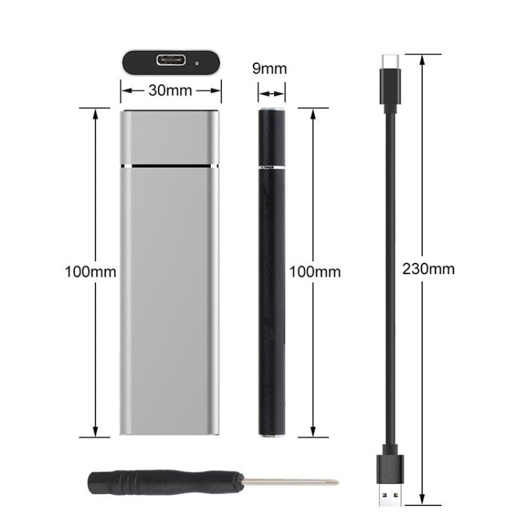 M.2 NGFF เป็น USB-C / Type-C USB 3.1 อินเทอร์เฟซอลูมิเนียมอัลลอยด์ SSD, NGFF to USB Type-C Silver, NGFF to USB Type-C Black
