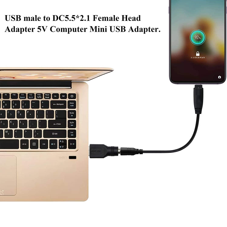 USB ชายถึง 5.5 x 2.1 มม. ปลั๊กอะแดปเตอร์ตัวเมีย เชื่อมต่อ, USB Male to 5.5 x 2.1mm
