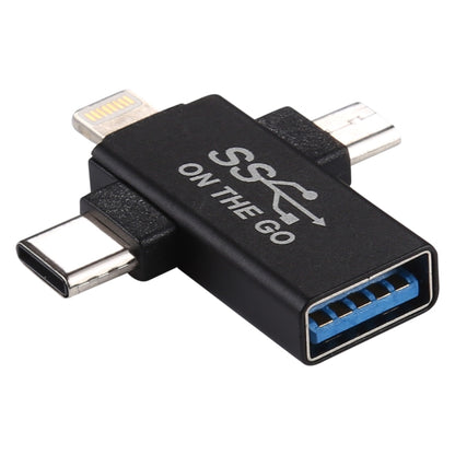 3 in 1 USB 3.0 ถึง 8 Pin + Micro USB + USB-C / Type-C อินเทอร์เฟซอะแดปเตอร์ OTG มัลติฟังก์ชั่น