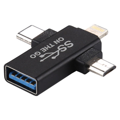3 in 1 USB 3.0 ถึง 8 Pin + Micro USB + USB-C / Type-C อินเทอร์เฟซอะแดปเตอร์ OTG มัลติฟังก์ชั่น