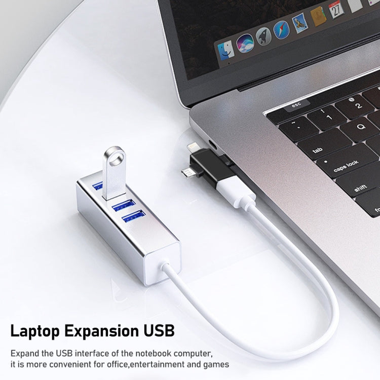 3 in 1 USB 3.0 ถึง 8 Pin + Micro USB + USB-C / Type-C อินเทอร์เฟซอะแดปเตอร์ OTG มัลติฟังก์ชั่น