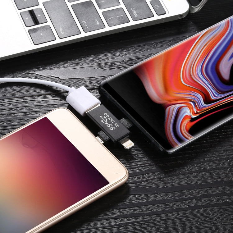 3 in 1 USB 3.0 ถึง 8 Pin + Micro USB + USB-C / Type-C อินเทอร์เฟซอะแดปเตอร์ OTG มัลติฟังก์ชั่น