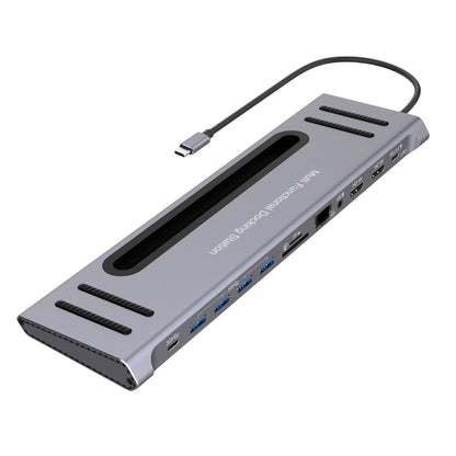 9199 12 in 1 USB-C / Type-C ถึง USB-C / Type-C + ช่องเสียบการ์ด TF / SD + RJ45 + เสียง 3.5 มม. + PD USB-C / Type-C ชาร์จ + 2 HDMI + 4 USB 3.0 พอร์ตมัลติฟังก์ชั่นสถานีเชื่อมต่อตัวแปลง HUB, 9199