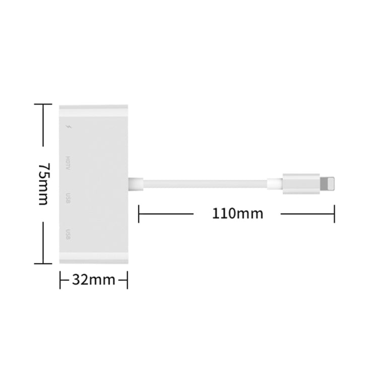 75216 4 in 1 8 พินเป็น HDMI + การชาร์จ 8 พิน + 2 พอร์ต USB ตัวแปลงวิดีโอ HD, 75216