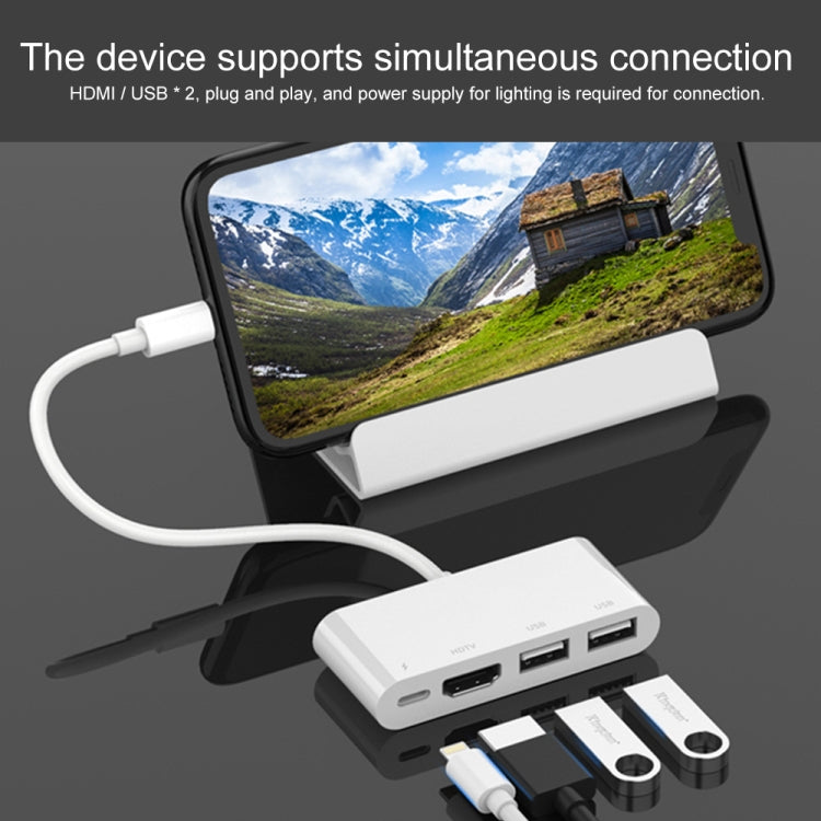 75216 4 in 1 8 พินเป็น HDMI + การชาร์จ 8 พิน + 2 พอร์ต USB ตัวแปลงวิดีโอ HD, 75216
