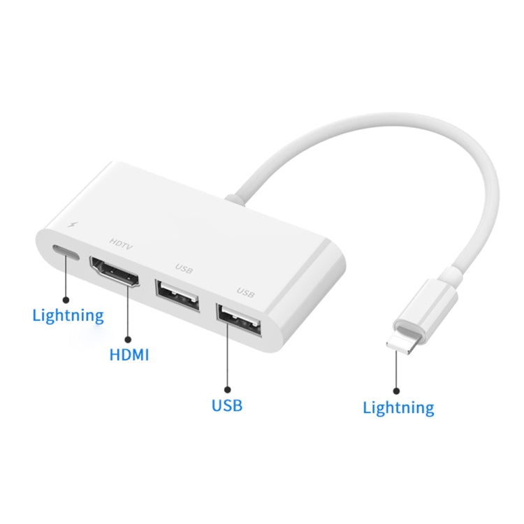 75216 4 in 1 8 พินเป็น HDMI + การชาร์จ 8 พิน + 2 พอร์ต USB ตัวแปลงวิดีโอ HD, 75216