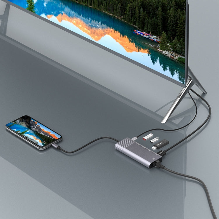 79591 6 in 1 8 Pin to RJ45 + HDMI + การชาร์จ 8 Pin + 3 พอร์ต USB 2.0 มัลติฟังก์ชั่น HUB Converter Docking Station, 79591