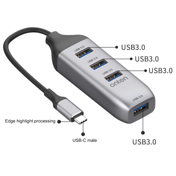 Onten 95118U 4 in 1 USB-C / Type-C ถึง 4 พอร์ต USB 3.0 มัลติฟังก์ชั่น HUB Converter Docking Station, 95118U