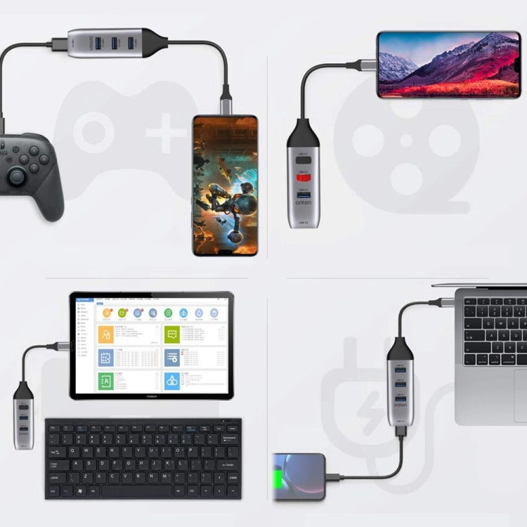Onten 95118U 4 in 1 USB-C / Type-C ถึง 4 พอร์ต USB 3.0 มัลติฟังก์ชั่น HUB Converter Docking Station, 95118U