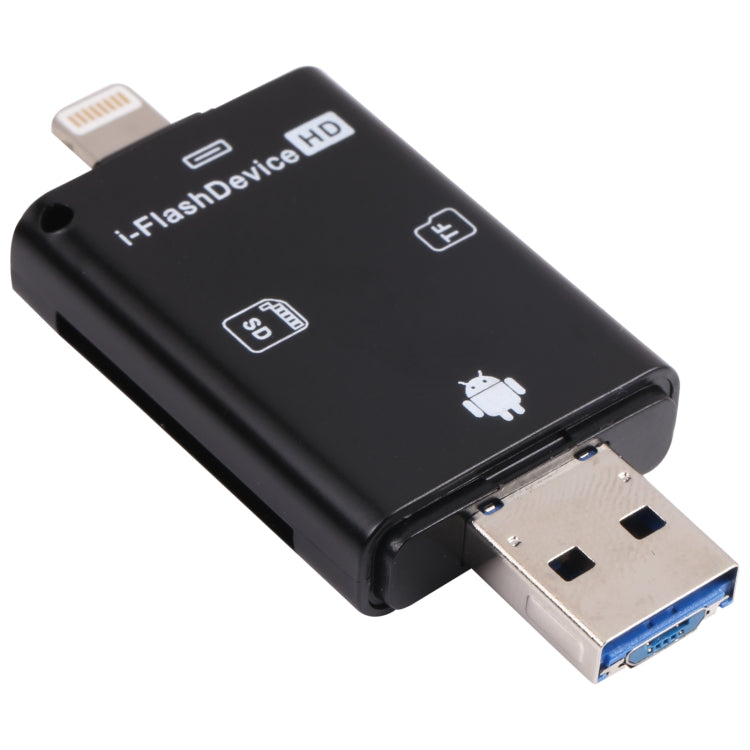 NK-208 3 in 1 i-Flash TF Card / SD Card Reader สำหรับ 8 Pin + USB 2.0 + อุปกรณ์ Micro USB (สีดำ), NK-208 White, NK-208 Black