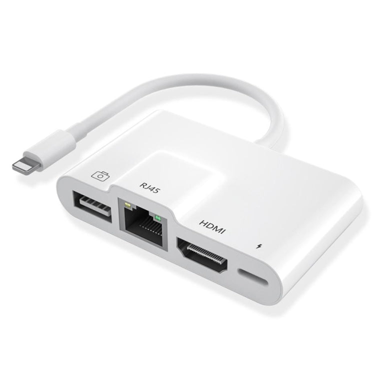 4 in 1 8 พินชายถึง 8 พิน + RJ45 Ethernet + HDMI + กล้อง USB หญิง OTG อะแดปเตอร์ AV แบบดิจิตอล, RJ45 Ethernet