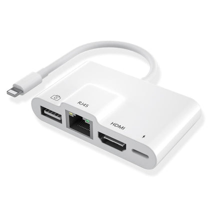 4 in 1 8 พินชายถึง 8 พิน + RJ45 Ethernet + HDMI + กล้อง USB หญิง OTG อะแดปเตอร์ AV แบบดิจิตอล, RJ45 Ethernet