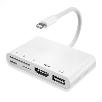 5 in 1 8 Pin ชายกับ USB + HDMI + ช่องเสียบการ์ด TF / SD + 8 Pin Power Female OTG อะแดปเตอร์ AV แบบดิจิตอล, TF / SD Card Slot