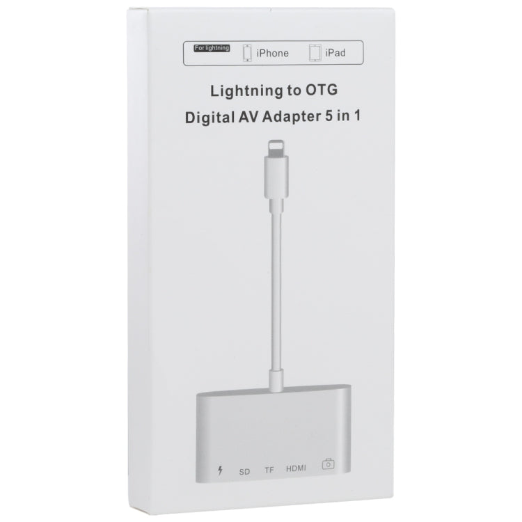 5 in 1 8 Pin ชายกับ USB + HDMI + ช่องเสียบการ์ด TF / SD + 8 Pin Power Female OTG อะแดปเตอร์ AV แบบดิจิตอล, TF / SD Card Slot