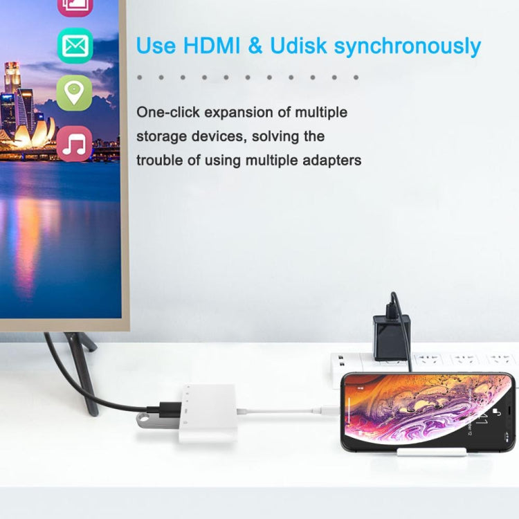 5 in 1 8 Pin ชายกับ USB + HDMI + ช่องเสียบการ์ด TF / SD + 8 Pin Power Female OTG อะแดปเตอร์ AV แบบดิจิตอล, TF / SD Card Slot