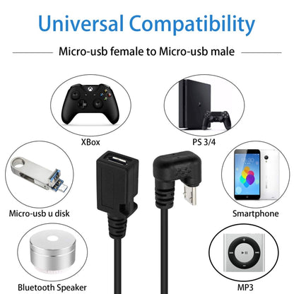 สายเคเบิลต่อขยาย Micro USB ตัวผู้เป็นตัวเมียรูปตัว U, Micro USB Male to Female