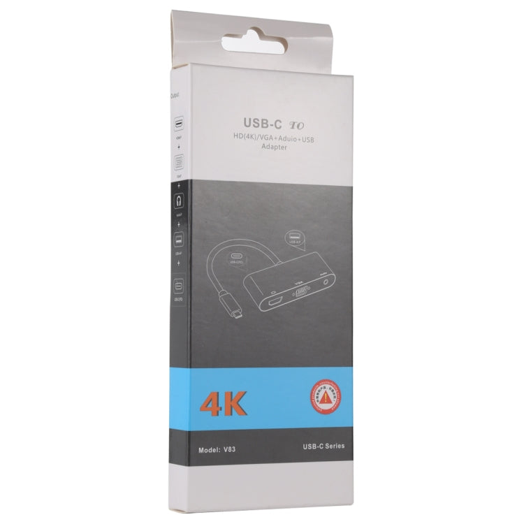 V83 USB-C / Type-C ถึง 4K HDMI / VGA + อะแดปเตอร์มัลติฟังก์ชั่นเสียง 3.5 มม. USB