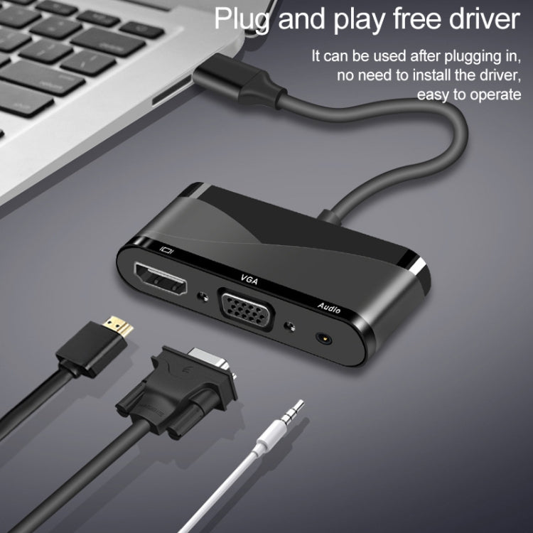 V83 USB-C / Type-C ถึง 4K HDMI / VGA + อะแดปเตอร์มัลติฟังก์ชั่นเสียง 3.5 มม. USB