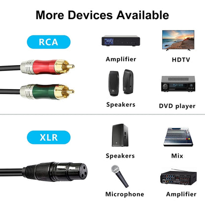 30 ซม.หัวโลหะ 3 PIN XLR CANNON หญิง 2 RCA ชาย Audio CONNECTOR ADAPTER CABLE สำหรับไมโครโฟน /อุปกรณ์เสียง, 2 RCA Male