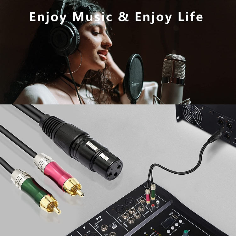 30 ซม.หัวโลหะ 3 PIN XLR CANNON หญิง 2 RCA ชาย Audio CONNECTOR ADAPTER CABLE สำหรับไมโครโฟน /อุปกรณ์เสียง, 2 RCA Male