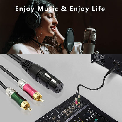30 ซม.หัวโลหะ 3 PIN XLR CANNON หญิง 2 RCA ชาย Audio CONNECTOR ADAPTER CABLE สำหรับไมโครโฟน /อุปกรณ์เสียง, 2 RCA Male