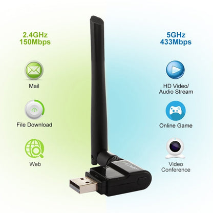 EDUP EP-AC1635 600Mbps Dual Band Wireless 11AC USB Ethernet Adapter 2dBi เสาอากาศสำหรับแล็ปท็อป/PC, EP-AC1635