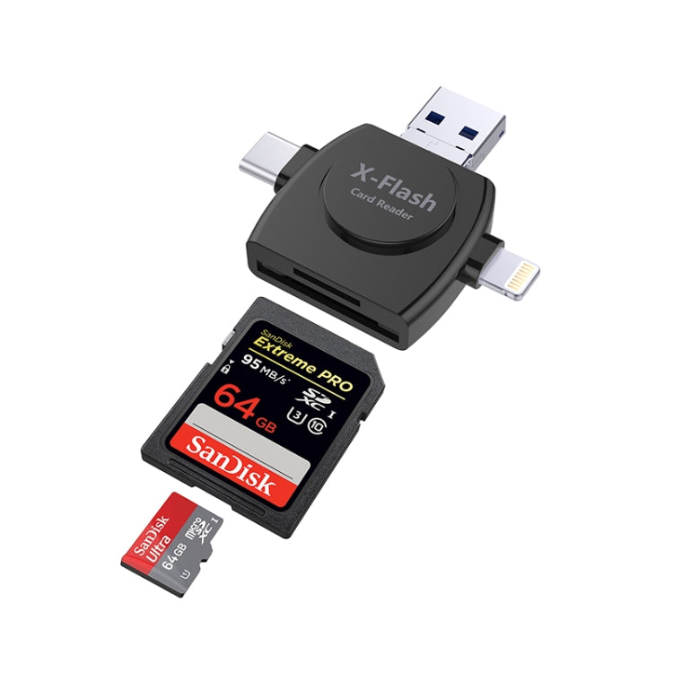 X-Flash R01 3 in 1 8 Pin + USB-C / Type-C + อินเทอร์เฟซ Micro USB เครื่องอ่านการ์ด SD / TF