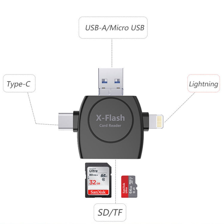 X-Flash R01 3 in 1 8 Pin + USB-C / Type-C + อินเทอร์เฟซ Micro USB เครื่องอ่านการ์ด SD / TF