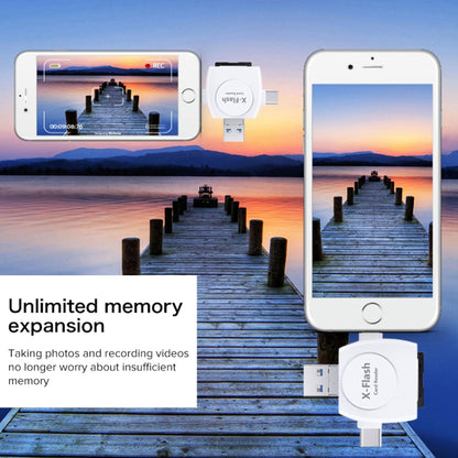 X-Flash R01 3 in 1 8 Pin + USB-C / Type-C + อินเทอร์เฟซ Micro USB เครื่องอ่านการ์ด SD / TF