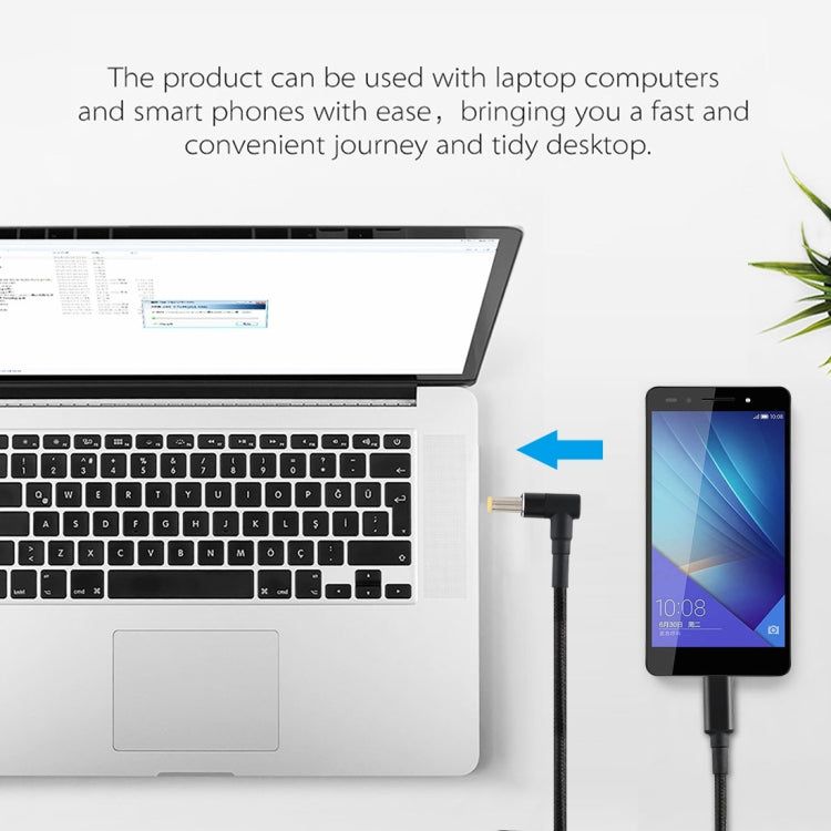 PD 100W 5.5 x 1.7 มม. ข้อศอกชายกับ USB-C / Type-C สายชาร์จไนลอนสานชาย, ความยาวสายเคเบิล: 1.7 ม., 5.5x1.7mm to Type-C
