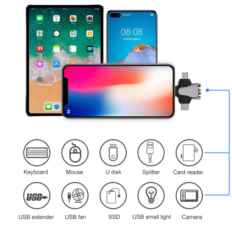 อะแดปเตอร์ 3 ใน 1 OTG, USB to Type-C / Micro USB / 8 Pin