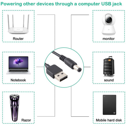 สายเคเบิลปลั๊กไฟ DC 3A USB ถึง 5.5 x 2.1 มม. ความยาว: 1 ม, USB to DC 5.5x2.1mm