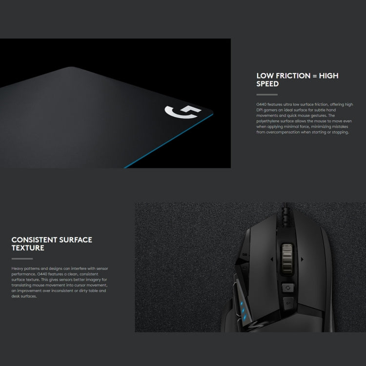 แผ่นรองเมาส์สำหรับเล่นเกม Logitech G440 Hard E-sport ขนาด: 34 x 28 ซม, G440 Hard