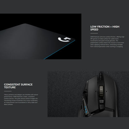 แผ่นรองเมาส์สำหรับเล่นเกม Logitech G440 Hard E-sport ขนาด: 34 x 28 ซม, G440 Hard