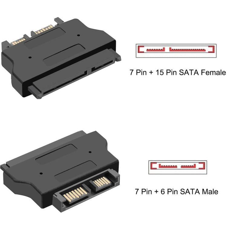 SATA 22 Pin Female ถึง SLIMLINE SATA 13 Pin Male Adapter, SATA 22 Pin Female to SATA 13 Pin