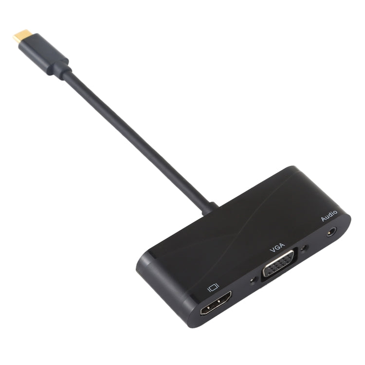 USB 2.0 + พอร์ตเสียง + อะแดปเตอร์ VGA + HDMI เป็น USB-C / Type-C HUB, Black