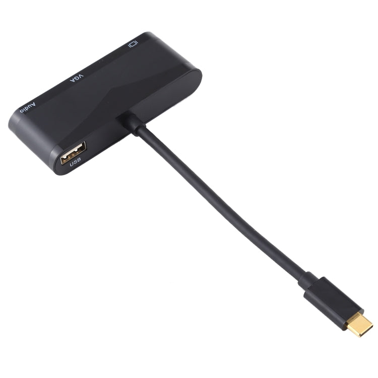 USB 2.0 + พอร์ตเสียง + อะแดปเตอร์ VGA + HDMI เป็น USB-C / Type-C HUB, Black