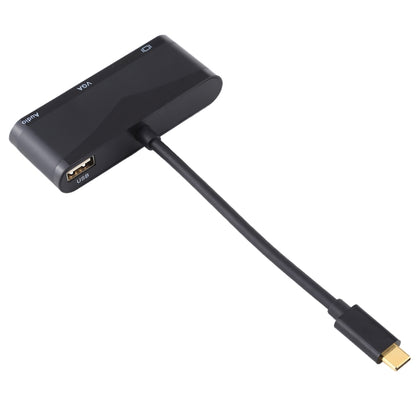 USB 2.0 + พอร์ตเสียง + อะแดปเตอร์ VGA + HDMI เป็น USB-C / Type-C HUB, Black