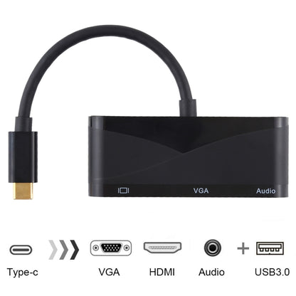 USB 2.0 + พอร์ตเสียง + อะแดปเตอร์ VGA + HDMI เป็น USB-C / Type-C HUB, Black