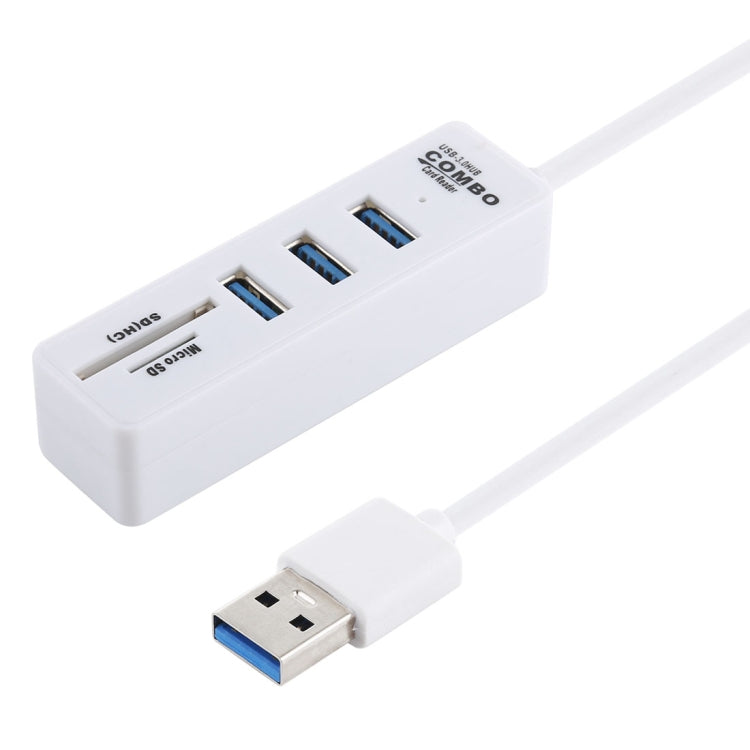 เครื่องอ่านการ์ด TF / SD 2 in 1 + พอร์ต USB 3.0 3 พอร์ตเป็นตัวแปลง USB 3.0 HUB ความยาวสายเคเบิล: 26 ซม., USB 3.0 (White)
