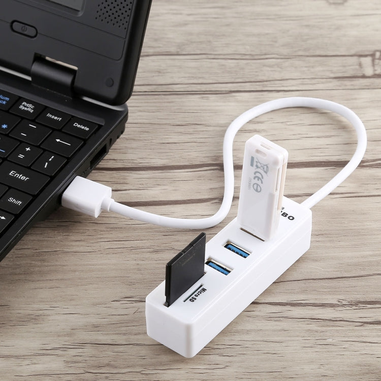 เครื่องอ่านการ์ด TF / SD 2 in 1 + พอร์ต USB 3.0 3 พอร์ตเป็นตัวแปลง USB 3.0 HUB ความยาวสายเคเบิล: 26 ซม., USB 3.0 (White)