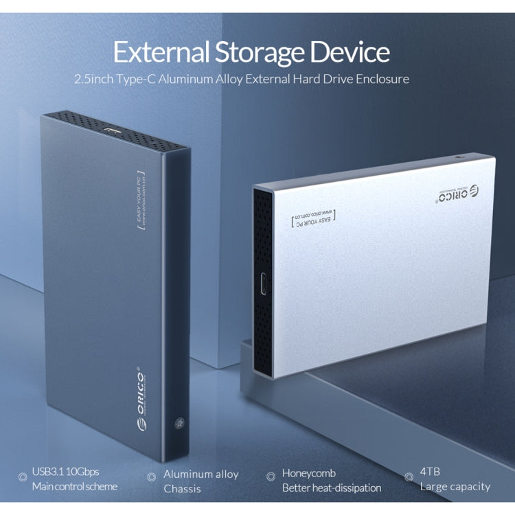 ORICO 2518C3-G2 2.5 นิ้ว SATA เป็น USB3.1 Gen2 อินเทอร์เฟซ USB-C / Type-C อลูมิเนียมอัลลอยด์ตู้ฮาร์ดไดรฟ์ความจุรองรับ: 4TB