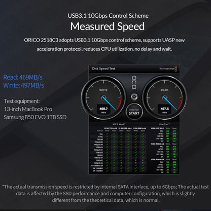 ORICO 2518C3-G2 2.5 นิ้ว SATA เป็น USB3.1 Gen2 อินเทอร์เฟซ USB-C / Type-C อลูมิเนียมอัลลอยด์ตู้ฮาร์ดไดรฟ์ความจุรองรับ: 4TB